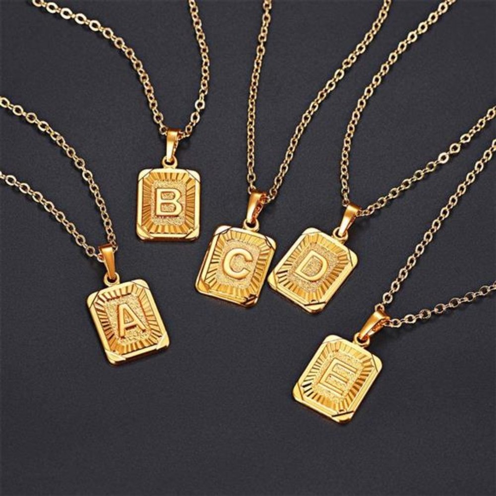 18k Gold Stamped Initials Necklace
